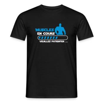 Muscles in progress... bodybuilding funny humor - Men's T-Shirt - black - Front - AI Model Male 178 light (178cm)