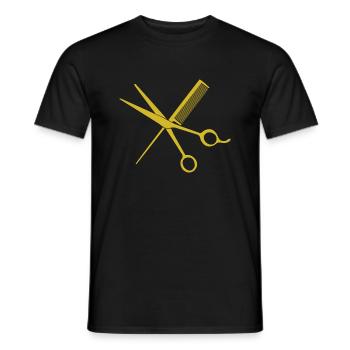 T-shirt de coiffeur élégant : ciseaux et peigne - T-shirt homme - noir - Devant - AI Model Male 178 light (178cm)