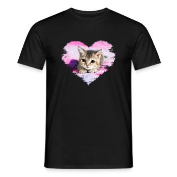 sweet kitten in a heart - Men's T-Shirt - black - Front - AI Model Male 178 light (178cm)
