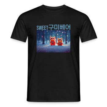 Cute sweet red gummy bears in the snow - Men's T-Shirt - black - Front - AI Model Male 178 light (178cm)