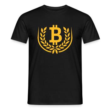 Bitcoin Laurel Wreath Stars Coat of Arms - Men's T-Shirt - black - Front - AI Model Male 178 light (178cm)