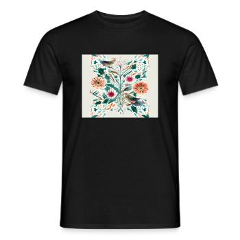 Arbre fleuri avec des oiseaux a fond claire v4 - T-shirt homme - noir - Devant - AI Model Male 178 light (178cm)