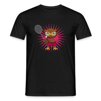 Süße Eule, Badmintonspieler, Waldtiersport - Männer T-Shirt - Schwarz - Vorne - AI Model Male 178 light (178cm)