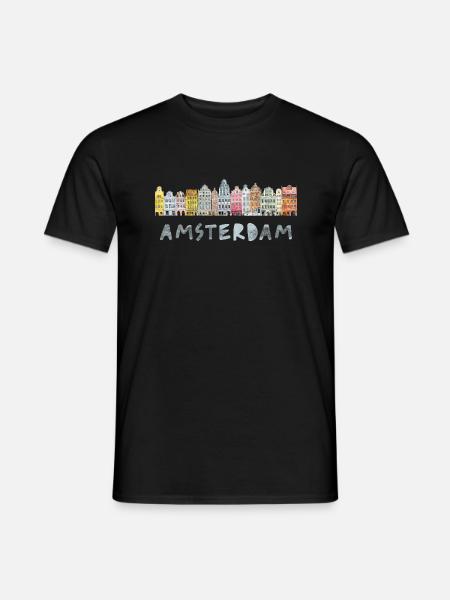 Maisons d’architecture souvenir vintage d’Amsterdam - T-shirt homme - noir