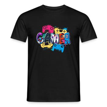 Affiche colorée de style artistique de contrôleur de joueur - T-shirt homme - noir - Devant - AI Model Male 178 light (178cm)