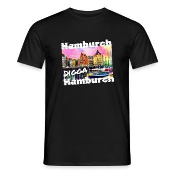 Hamburg Digga cool Hanseatic City Hamburch Graffiti - Men's T-Shirt - black - Front - AI Model Male 178 light (178cm)