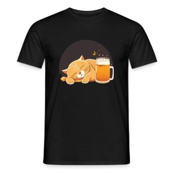 Schlafende Katze mit Bier - Männer T-Shirt - Schwarz - Vorne - AI Model Male 178 light (178cm)