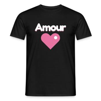 Cœur "Amour" Rose  - T-shirt homme - noir - Devant - AI Model Male 178 light (178cm)