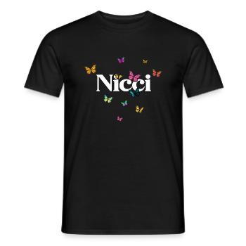 NICCI - Beautiful Girl Name with Butterflies - Men's T-Shirt - black - Front - AI Model Male 178 light (178cm)