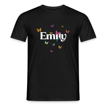 EMILY - Beautiful Girl Name with Butterflies - Men's T-Shirt - black - Front - AI Model Male 178 light (178cm)
