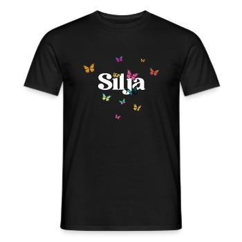 SILJA - Beautiful girl's name with colorful smashes - Men's T-Shirt - black - Front - AI Model Male 178 light (178cm)