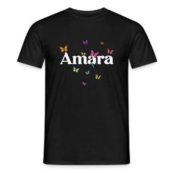 AMARA - Beautiful Girl Name with Colorful Butterfly - Men's T-Shirt - black - Front - AI Model Male 178 light (178cm)