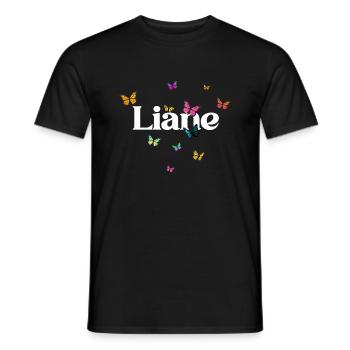 LIANE - Beau prénom de fille avec des papillons - T-shirt homme - noir - Devant - AI Model Male 178 light (178cm)