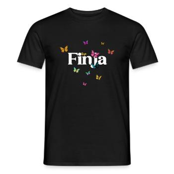 FINJA - Schöner Mädchen Name mit Schmetterlingen - Männer T-Shirt - Schwarz - Vorne - AI Model Male 178 light (178cm)