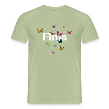 FINJA - Schöner Mädchen Name mit Schmetterlingen - Männer T-Shirt - Sage - Vorne - AI Model Male 178 light (178cm)