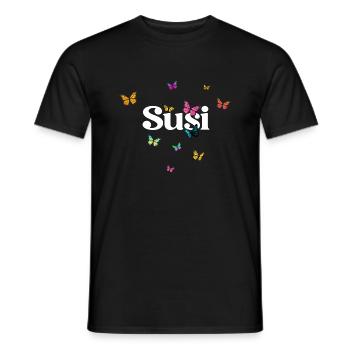 SUSI - Beau prénom de fille avec des papillons - T-shirt homme - noir - Devant - AI Model Male 178 light (178cm)