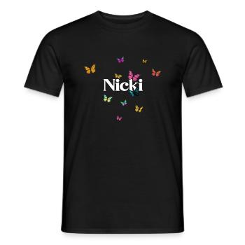 NICKI - Schöner Mädchen Name mit Schmetterlingen - Männer T-Shirt - Schwarz - Vorne - AI Model Male 178 light (178cm)