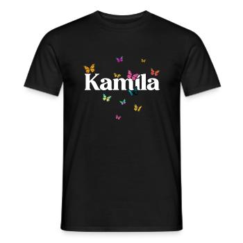 KAMILA - Beau prénom de fille avec des papillons - T-shirt homme - noir - Devant - AI Model Male 178 light (178cm)
