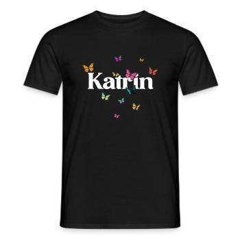 KATRIN - Beautiful Girl Name with Butterflies - Men's T-Shirt - black - Front - AI Model Male 178 light (178cm)