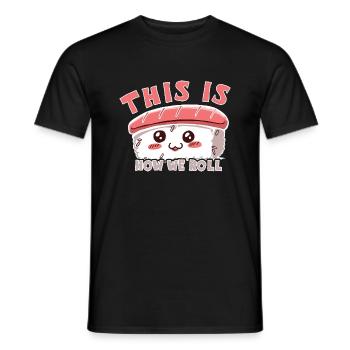 Kawaii Japanese Food Salmon Salmon Sushi Roll - Men's T-Shirt - black - Front - AI Model Male 178 light (178cm)