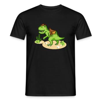 Cowboy T-Rex avec petit chapeau et selle - T-shirt homme - noir - Devant - AI Model Male 178 light (178cm)