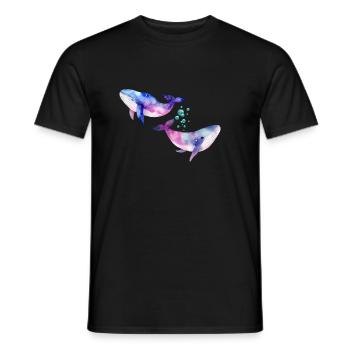 Deux baleines/cétacés arc-en-ciel - T-shirt homme - noir - Devant - AI Model Male 178 light (178cm)
