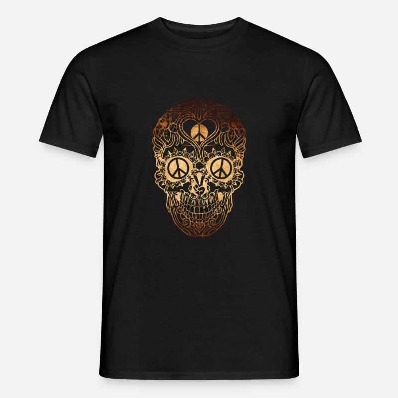 Peace Totenschädel - Männer T-Shirt - Schwarz