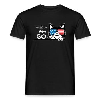 I'm Not 61, I Am 60 Plus 1 Middle Finger Cat Flip - Men's T-Shirt - black - Front - AI Model Male 178 light (178cm)