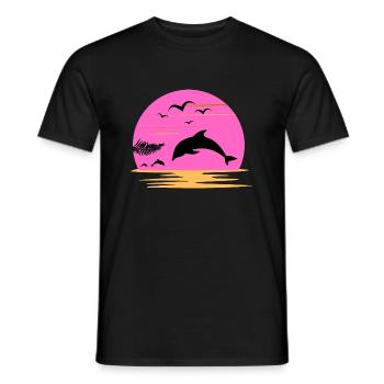 Dauphin Coucher Soleil Rose Aventure Fille Femme - T-shirt homme - noir - Devant - AI Model Male 178 light (178cm)