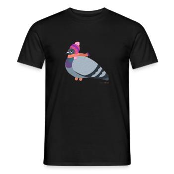 Pigeon girl with pink winter outfit - Men's T-Shirt - black - Front - AI Model Male 178 light (178cm)