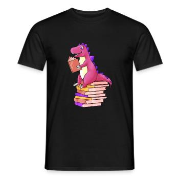 Dino liest Bücher - Männer T-Shirt - Schwarz - Vorne - AI Model Male 178 light (178cm)