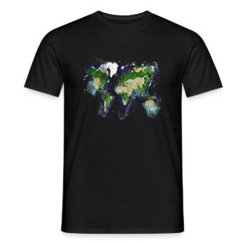 WORLD MAP ocean abstract - Men's T-Shirt - black - Front - AI Model Male 178 light (178cm)