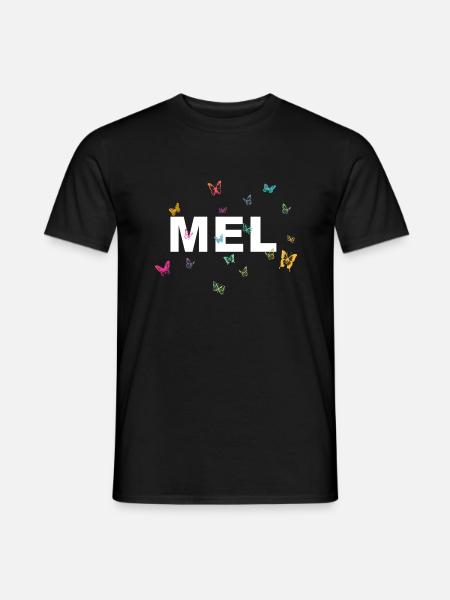 Mel - Schöner Name mit Schmetterlinge, Mädchen - Männer T-Shirt - Schwarz
