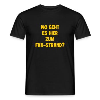 Wo geht es hier zum FKK-Strand? - Männer T-Shirt - Schwarz - Vorne - AI Model Male 178 light (178cm)