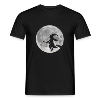 Flying witch in front of moon - Men's T-Shirt - black - Front - AI Model Male 178 light (178cm)