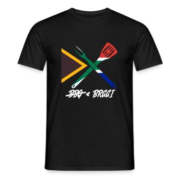 bbq < braai - Men's T-Shirt - black - Front - AI Model Male 178 light (178cm)