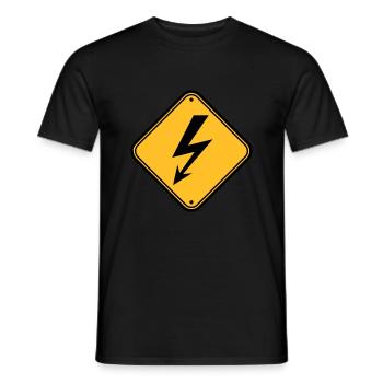 schild hinweis elektrisch blitz strom energie star - Männer T-Shirt - Schwarz - Vorne - AI Model Male 178 light (178cm)