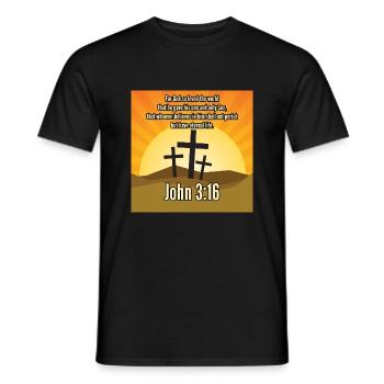 Jean 3:16 Bible sur les vêtements chrétiens - Acheter en ligne - T-shirt homme - noir - Devant - AI Model Male 178 light (178cm)
