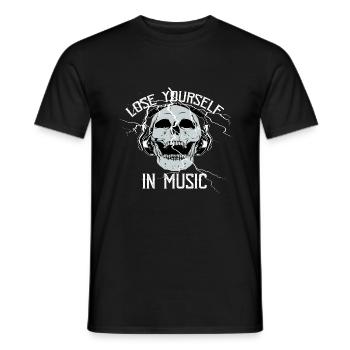 Crâne qui écoute de la musique - perdez-vous dans la musique - T-shirt homme - noir - Devant - AI Model Male 178 light (178cm)