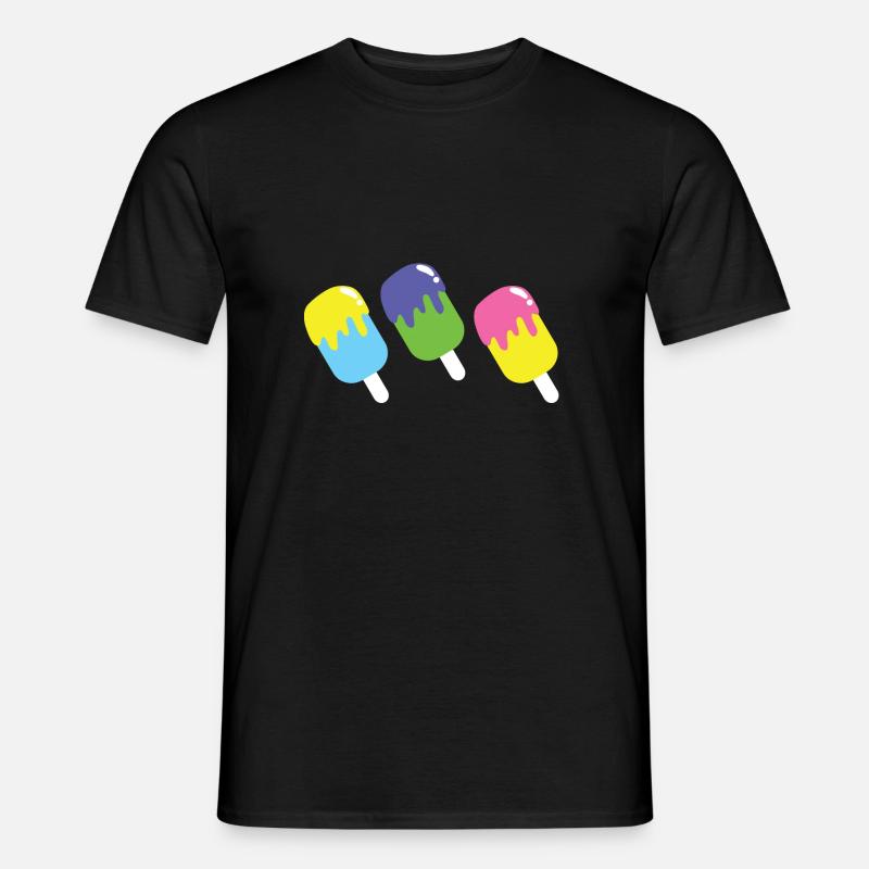 Drei bunte Eiscremes auf Popsticks - Männer T-Shirt - Schwarz