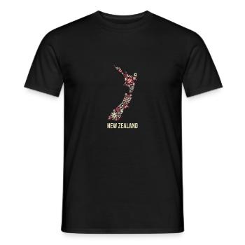 Neuseeland Karte Blumenmuster Souvenir Geschenk - Männer T-Shirt - Schwarz - Vorne - AI Model Male 178 light (178cm)