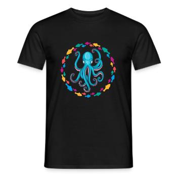 Blue octopus in a colorful fish circle - Men's T-Shirt - black - Front - AI Model Male 178 light (178cm)