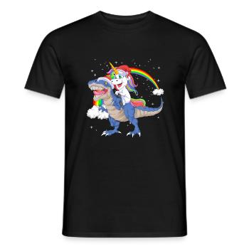 Weihnachtsmann Einhorn reitet Dinosaurier Trex Weihnachten - Männer T-Shirt - Schwarz - Vorne - AI Model Male 178 light (178cm)
