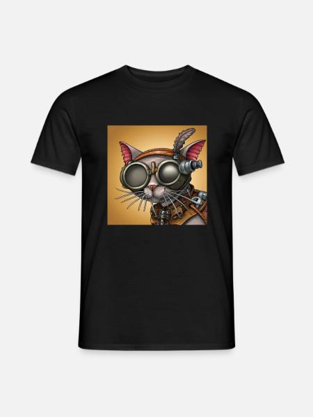 Une promenade dans l’ du robot : chat Steampunk - T-shirt homme - noir