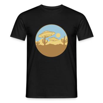 Fliegende Wüsten UFOs Szene - Männer T-Shirt - Schwarz - Vorne - AI Model Male 178 light (178cm)