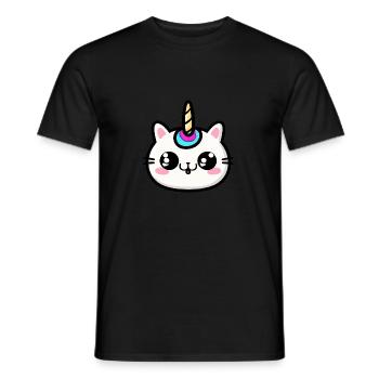 Unicorn Cat Einhorn Katze Cute Emoji Face - Männer T-Shirt - Schwarz - Vorne - AI Model Male 178 light (178cm)