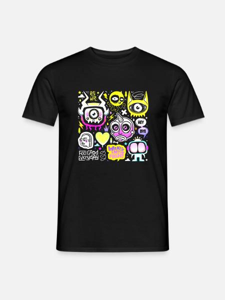 Verrücktes Gesicht Gesicht glücklich Cartoon Happy Gesicht Cartoon - Männer T-Shirt - Schwarz