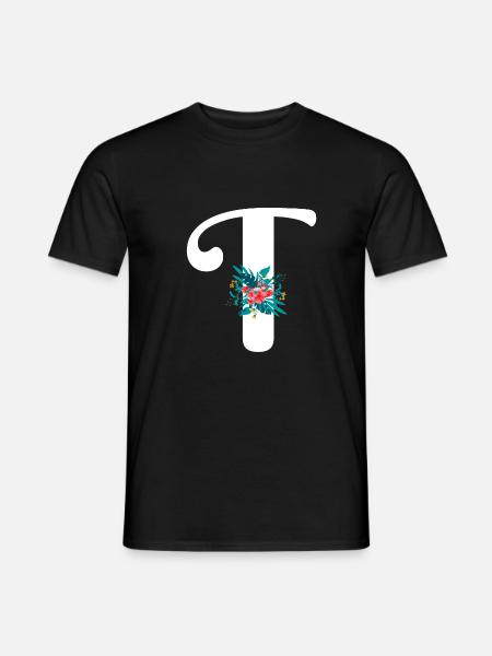 Buchstabe T geblümt - Männer T-Shirt - Schwarz