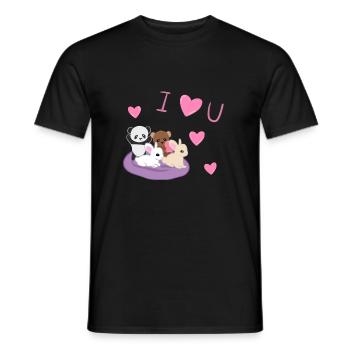 Cute animals panda rabbit bear I love you - Men's T-Shirt - black - Front - AI Model Male 178 light (178cm)