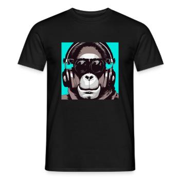 Monkey listening to music with headphones - Men's T-Shirt - black - Front - AI Model Male 178 light (178cm)